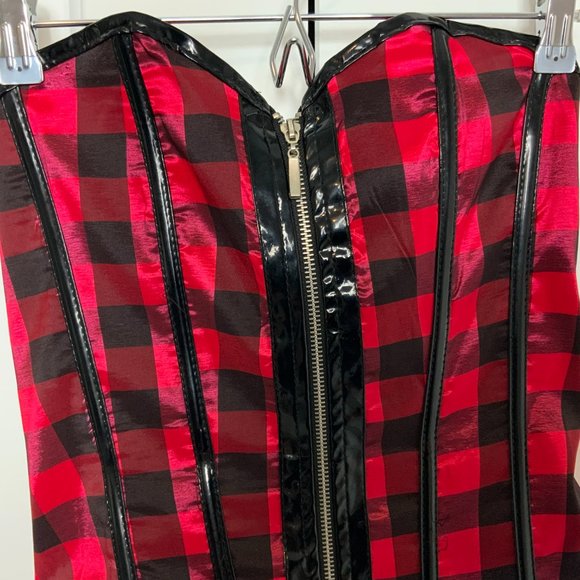 Carmin Red Checkered Corset Top - Picture 3 of 4